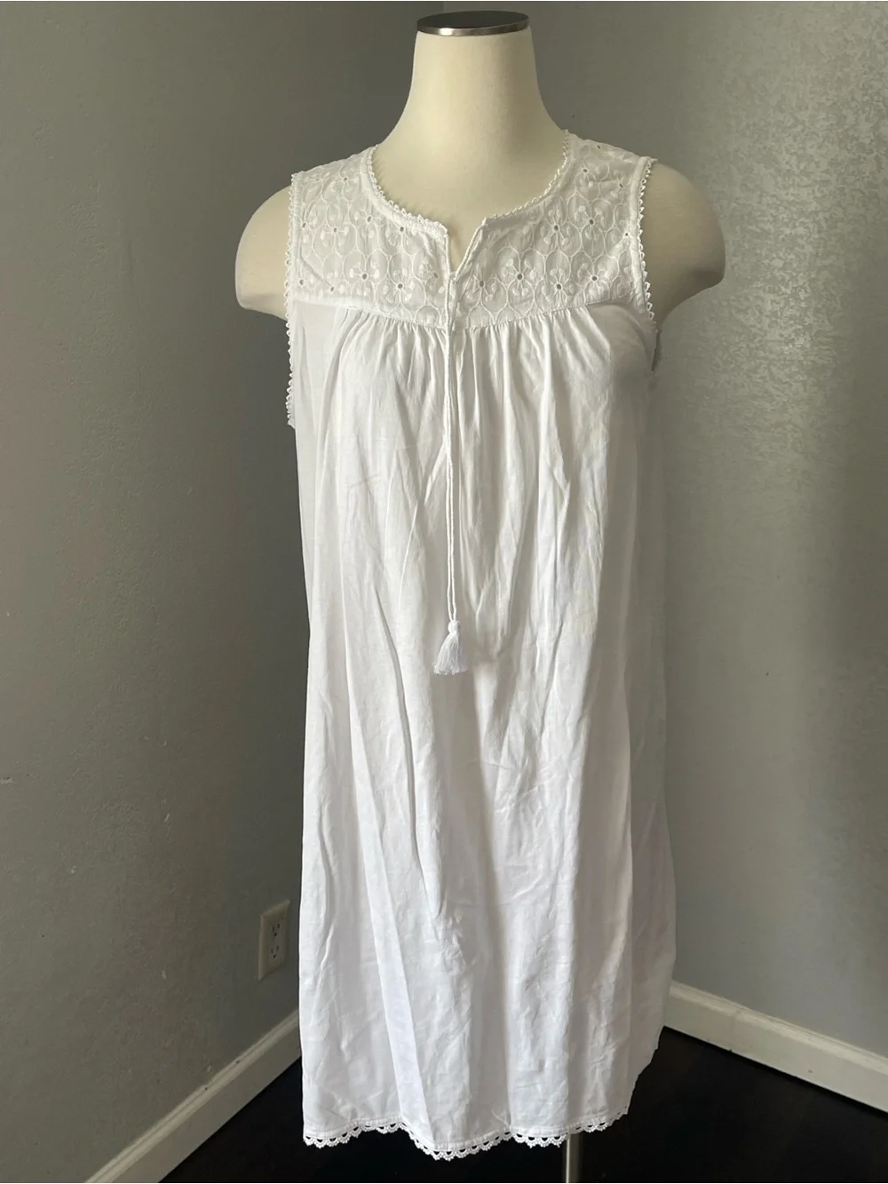 Sigrid Olsen White Eyelet Trim Cotton Chemise Slip - Picture 1 of 7